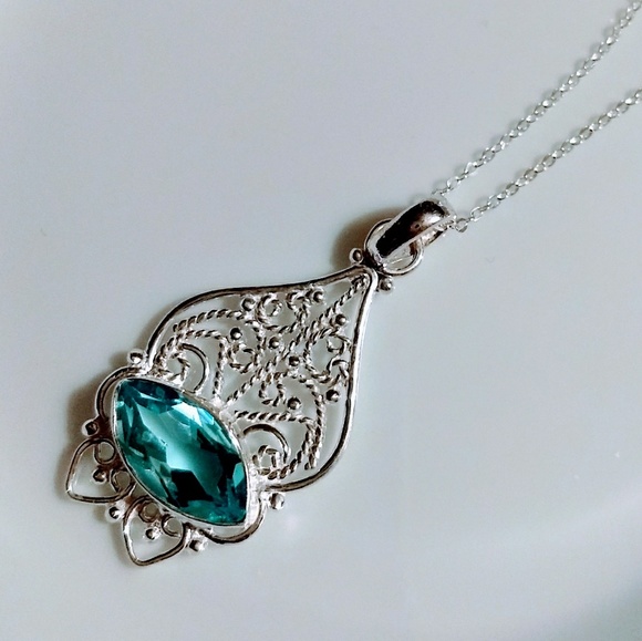 SEA FOAM QUARTZ .925 STERLING SILVER PENDANT - Picture 3 of 7